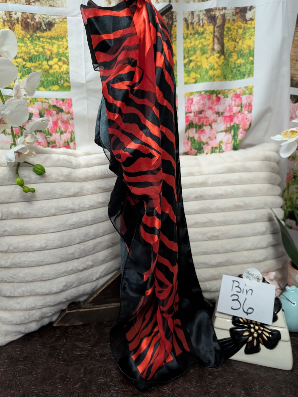 Red and Black Zebra Print Satin Scarf - Stylish Women’s Wrap